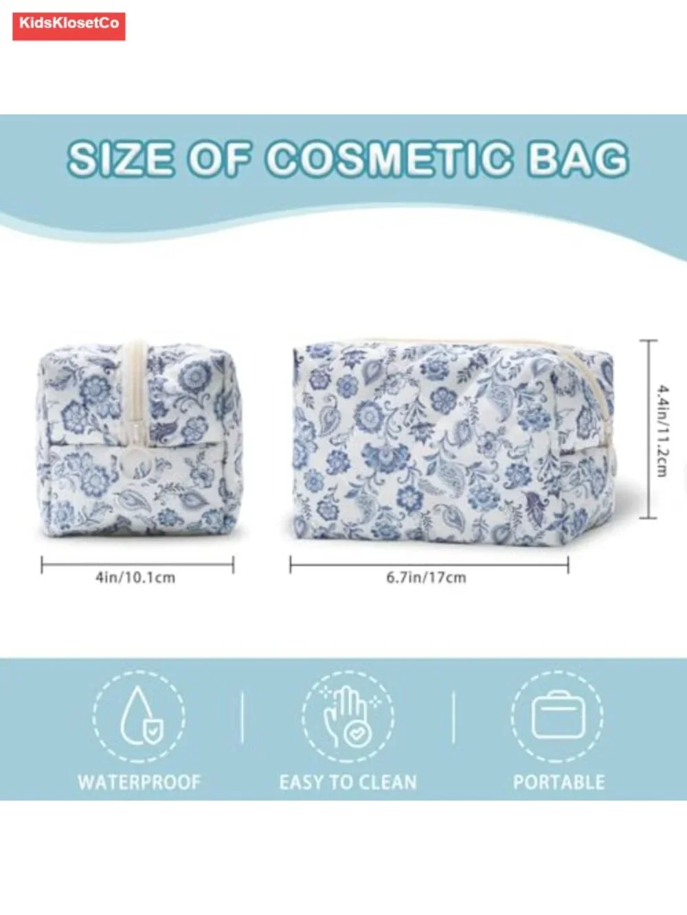 Quilted Cotton Makeup Bag Vintage Floral Cosmetic Pouch Travel Toiletry